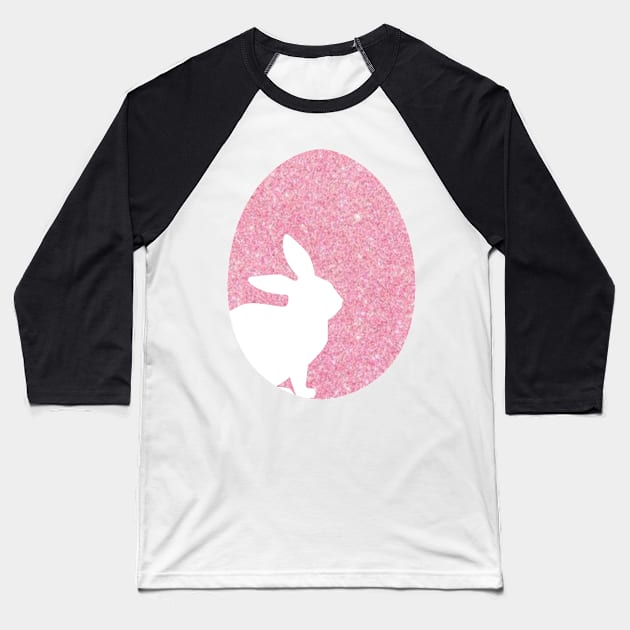 Easter Bunny Silhouette in Pastel Pink Faux Glitter Easter Egg Baseball T-Shirt by Felicity-K